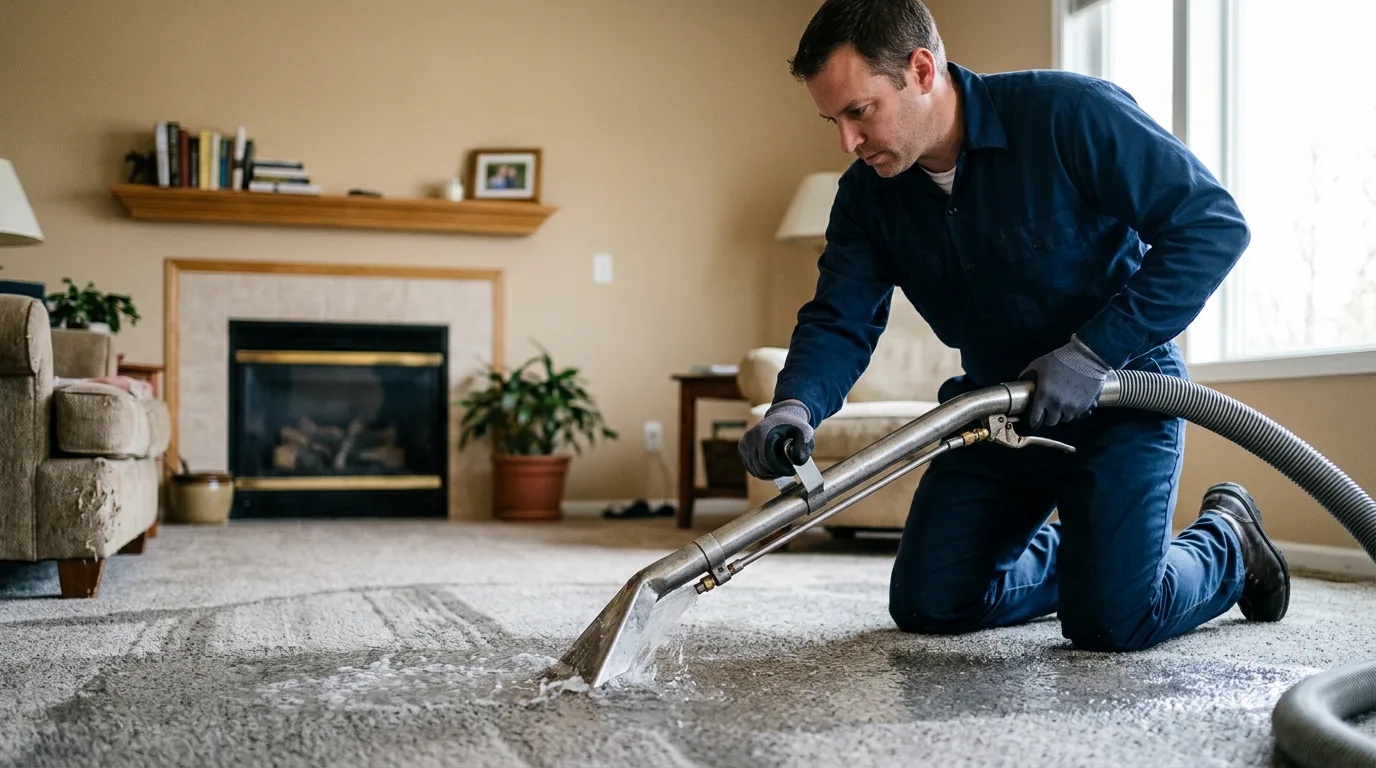 Water damage restoration technician working near Fayetteville, TX
